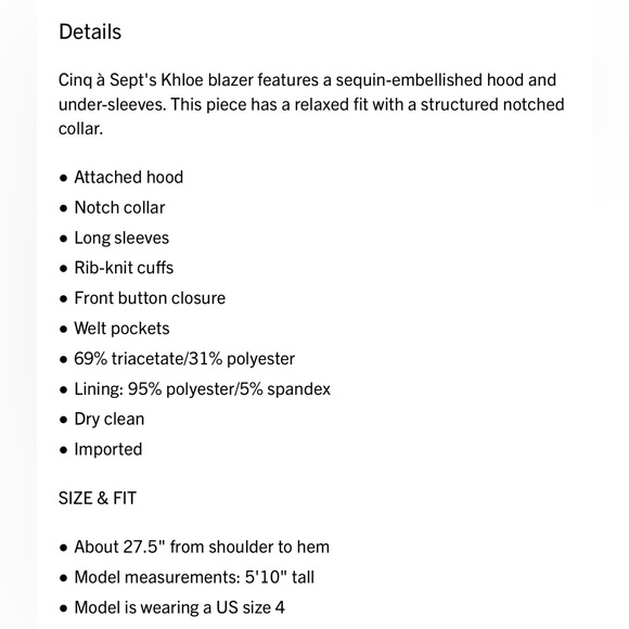 Cinq a Sept Black Sequin Hooded Blazer - Picture 8 of 8